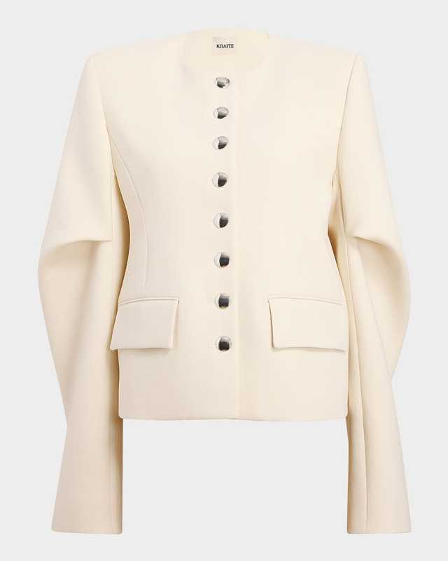 Darlman Sleeve-Pleat Single-Breasted Collarless Jacket